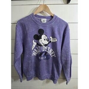 Vtg Retro Y2K Disney World Mickey Mouse Distressed Purple Sweatshirt Size S Nice
